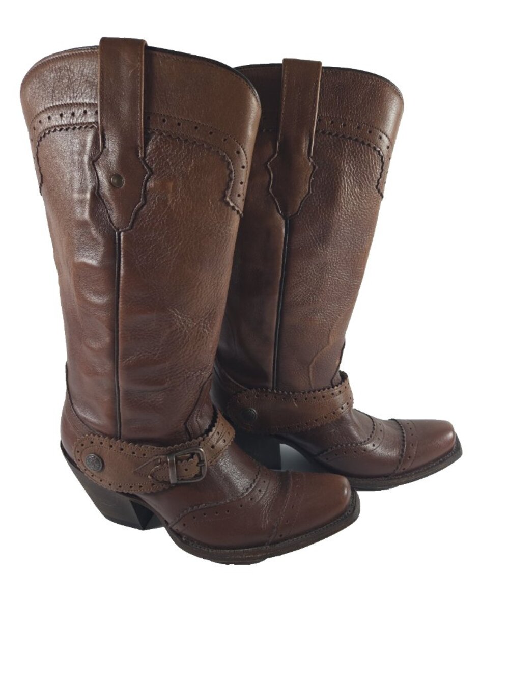 Rio Grande Womens Cowboy Boots 6.5 Cowhide Leather Brown Buckle Strap Mexico